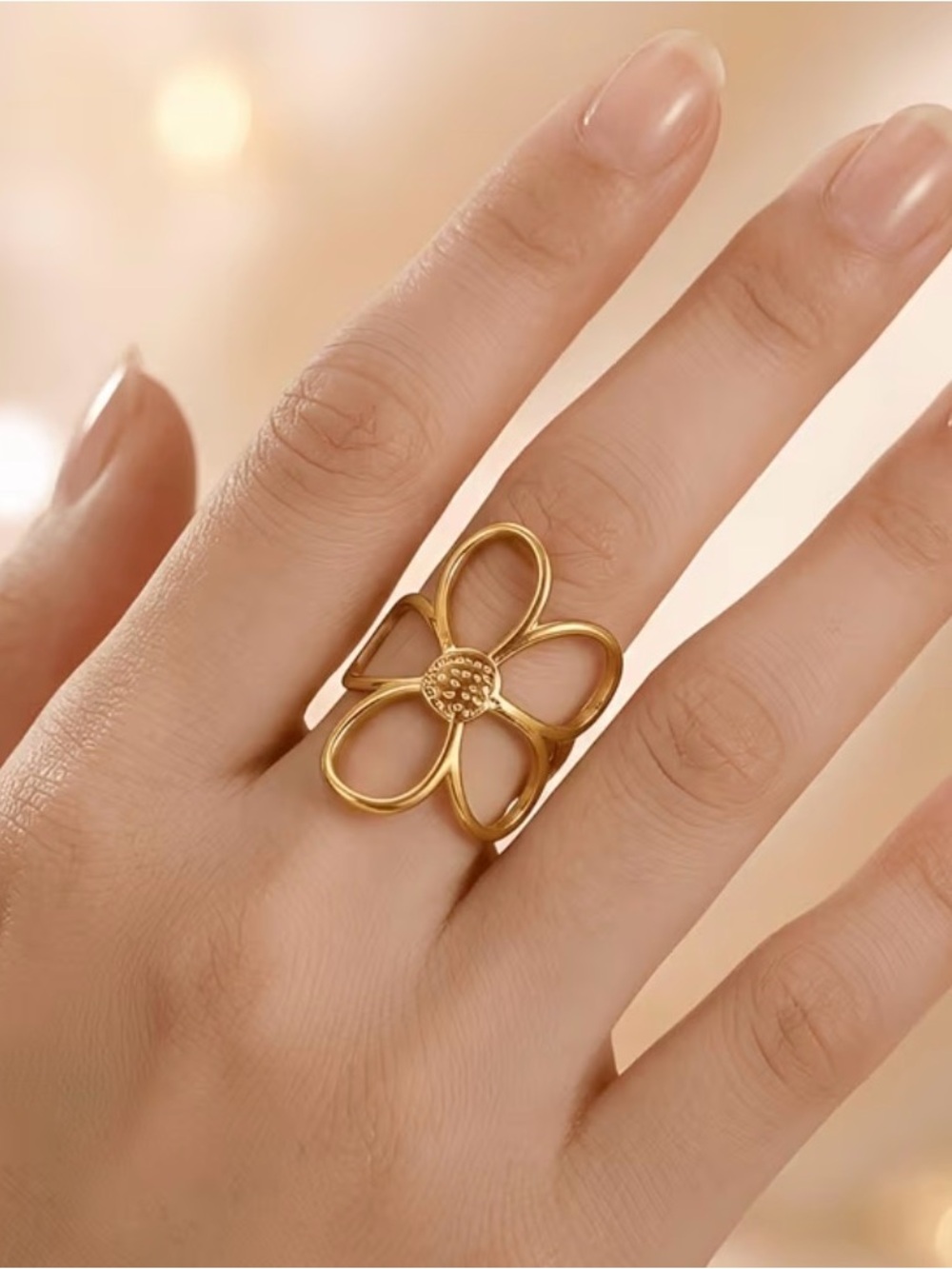 Adjustable Flower Ring Stainless Steel | Bague Fleur Minimaliste